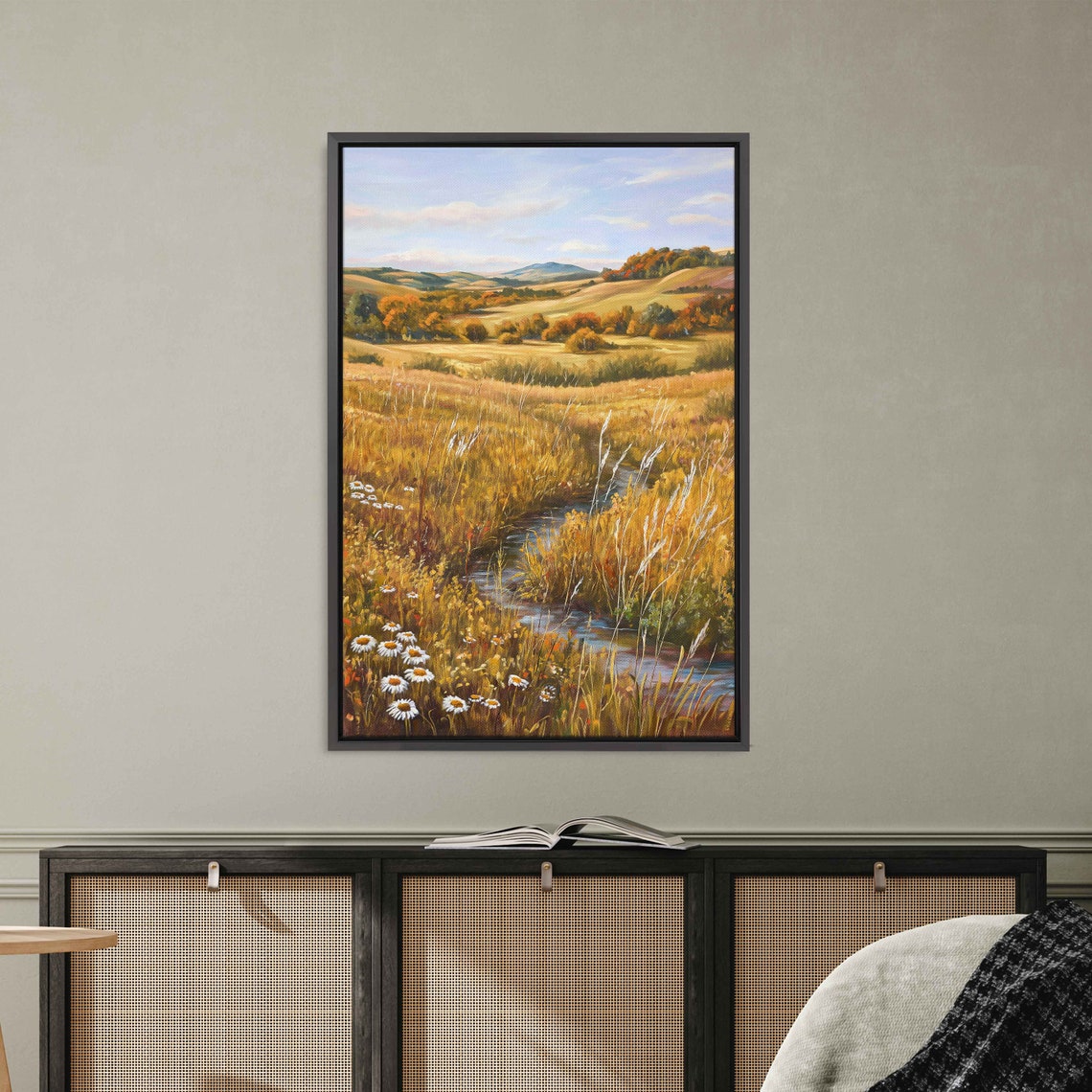 Golden Autumn Meadow Creek Wildflowers Rolling Hills View Poster