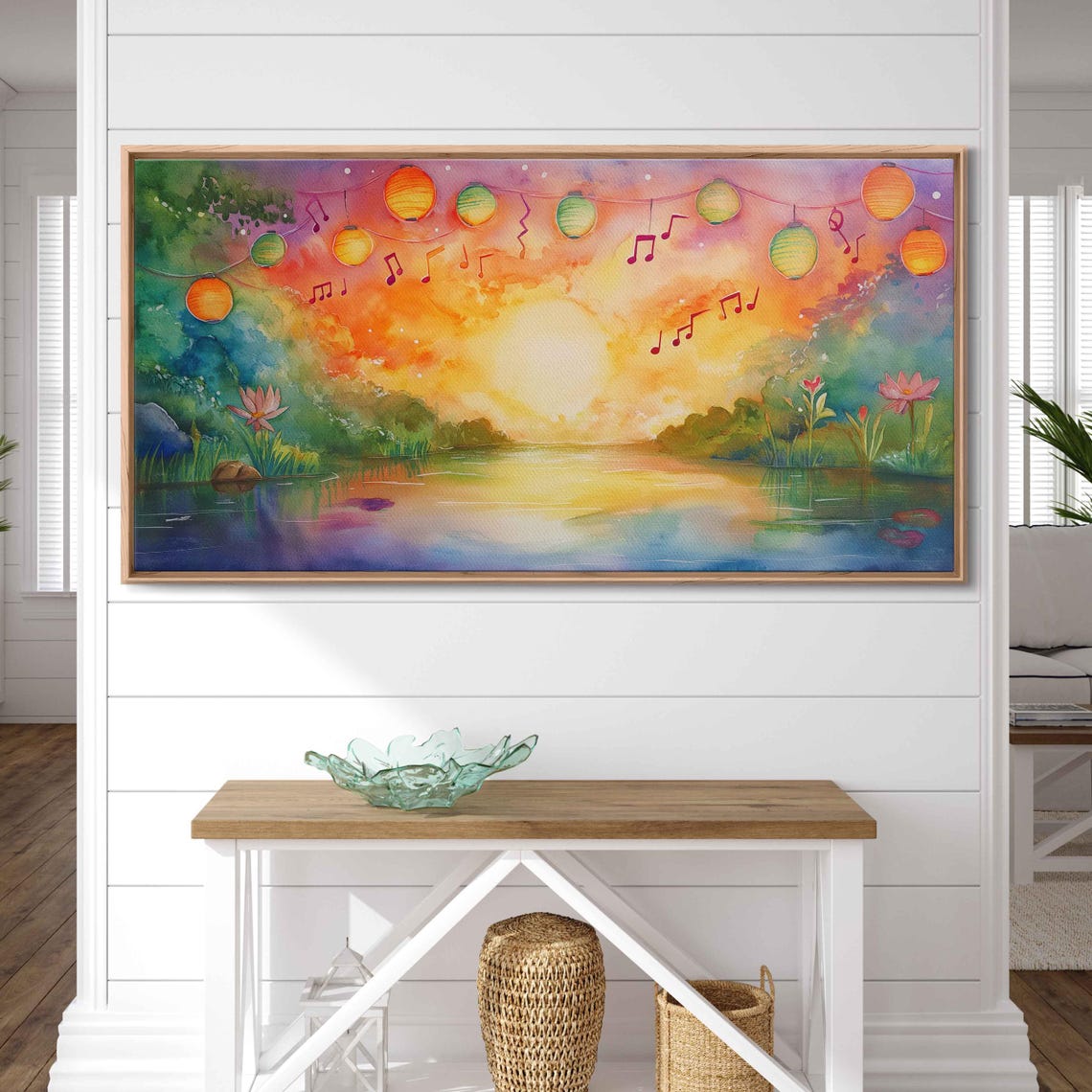 Tranquil Lake With Floating Music Festival Wall Art Print