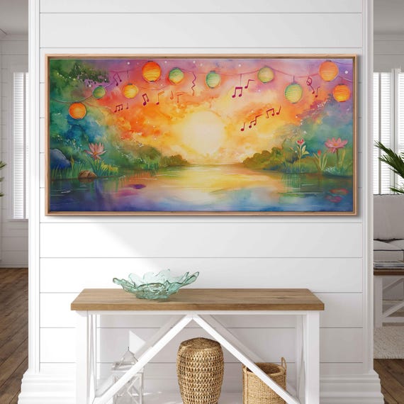 Tranquil Lake With Floating Music Festival Wall Art Print