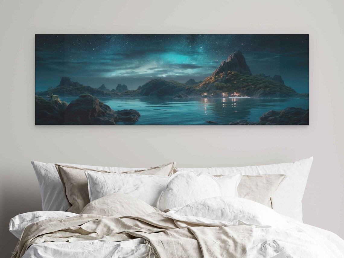Nighttime Ocean Grotto Landscape Wall Art Print