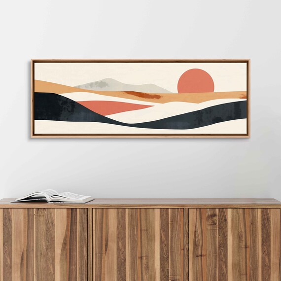 Desert Sunset Minimalist Abstract Wall Art Piece With Clean Straight Lines Wall Art Print Muted Colors Ready To Hang