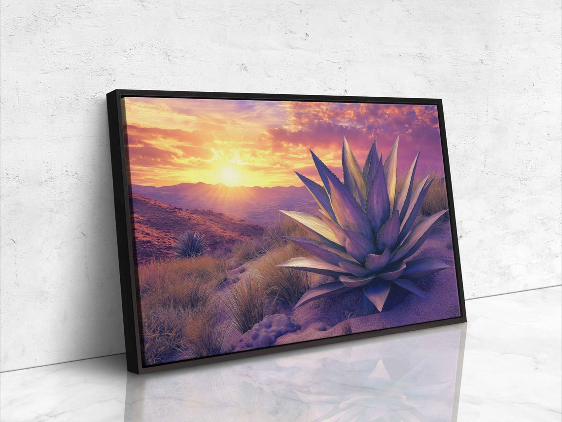 Agave Plant at Desert Sunset Purple Orange Sky Panoramic Poster - Image 4