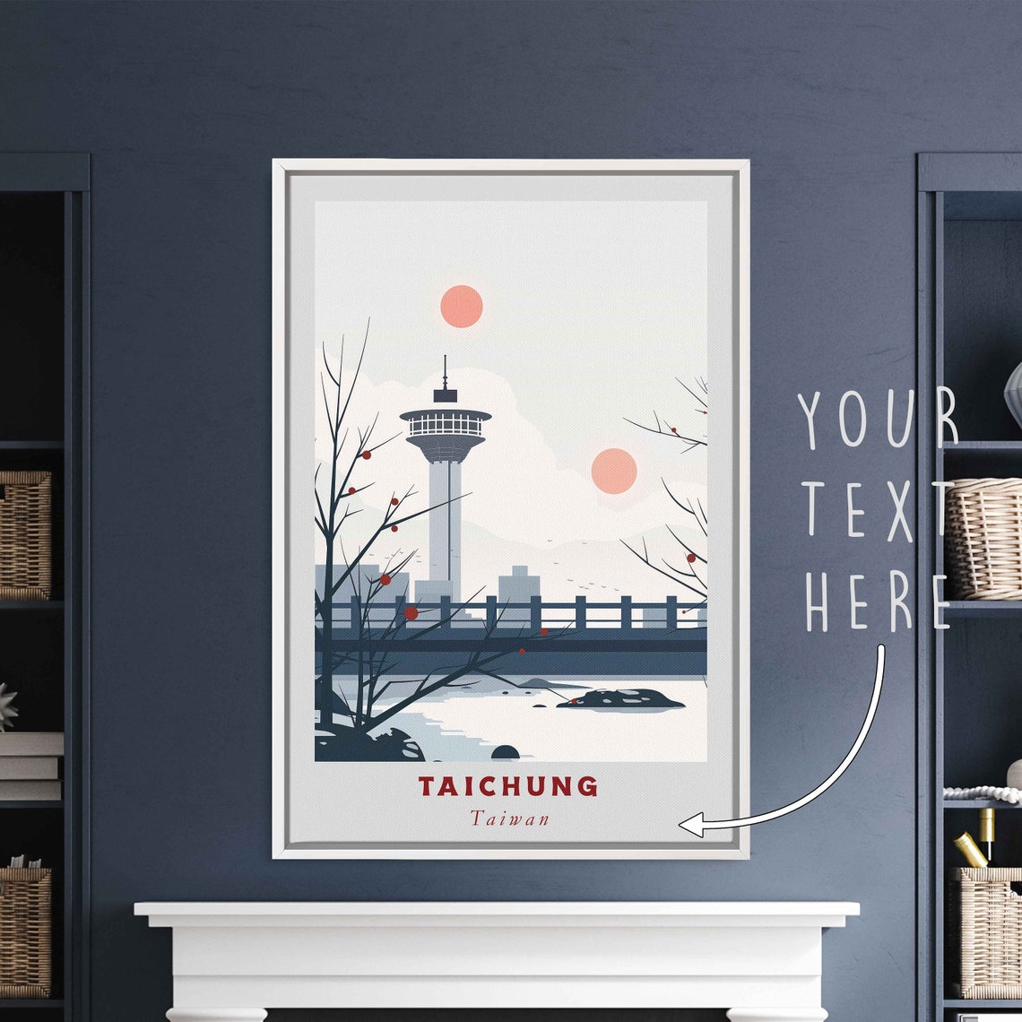 Taichung Taiwan Tower Over Bridge Minimal Winter Scene Travel Poster