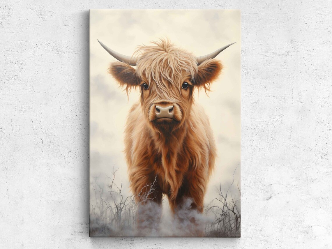 Highland Calf Watercolor Art Print, Farm Animal Decor