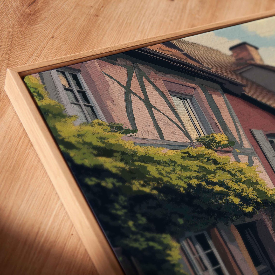 Quaint European Village Wall Art Print Cobblestone Streets Pastel Buildings Nostalgic Sky - Image 2
