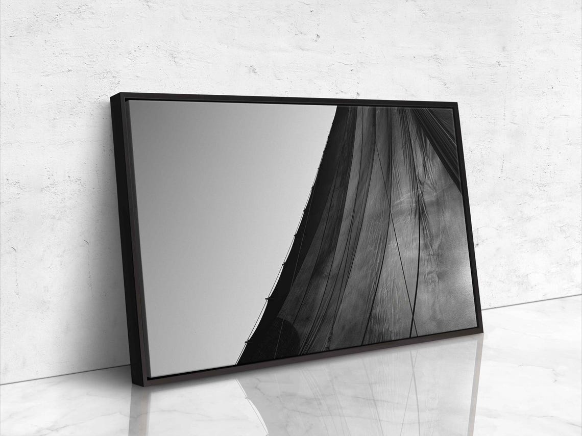 Black And White Billowing Sail Close Up Minimalist Nautical Art Poster - Image 4