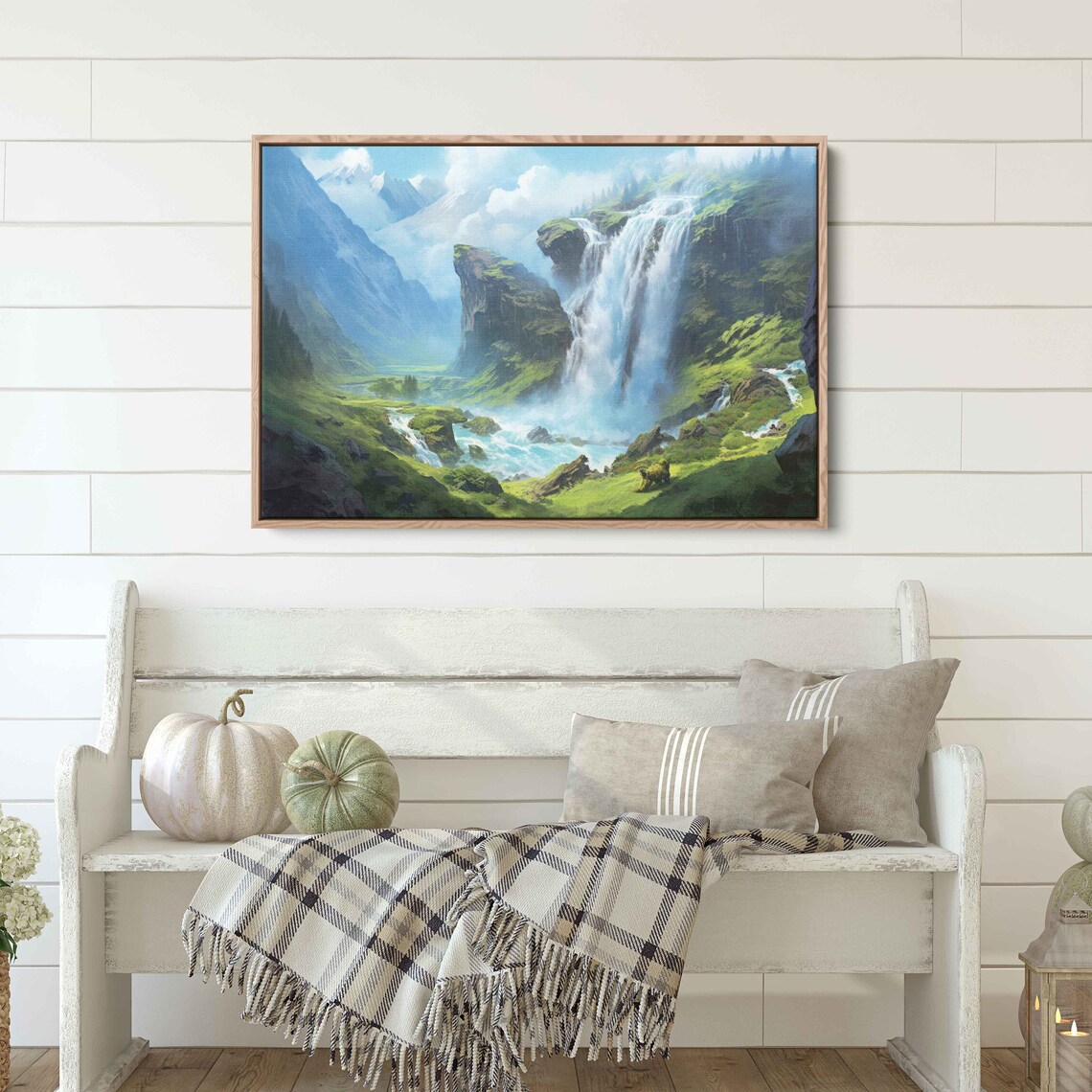 Roaring Waterfall Landscape Painting Art Print - Image 2