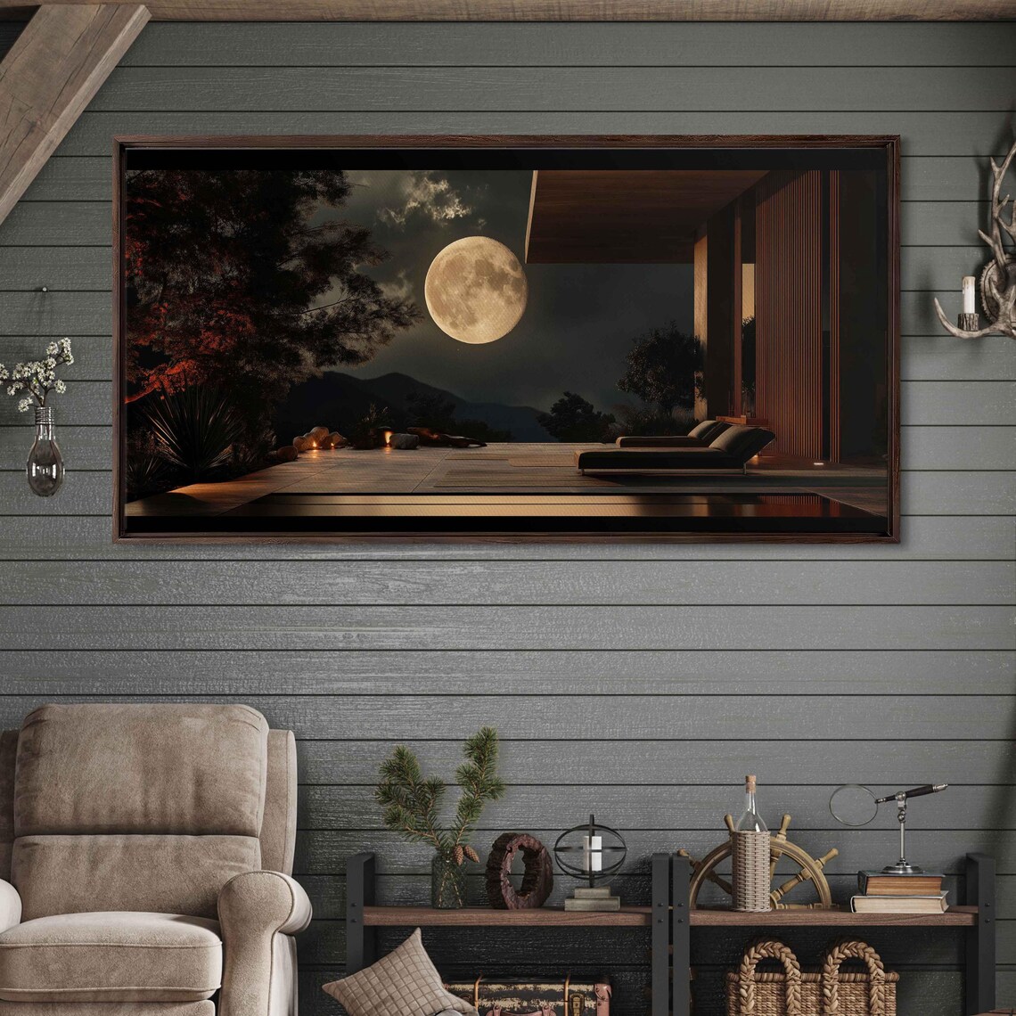 Tranquil Terrace Under Twilight Sky Art Print