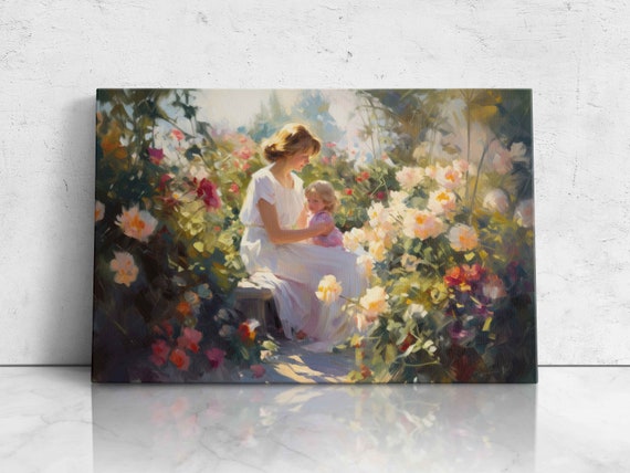 Mother And Child In Flower Garden Framed Print Ready To Hang Mothers Day Gift Gift For Mom