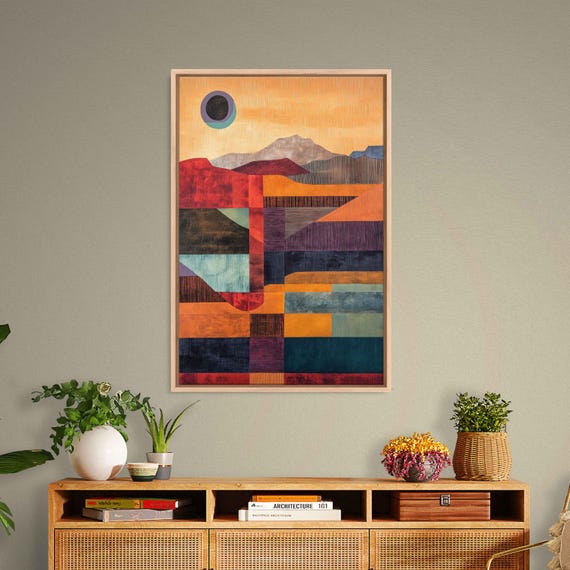 Abstract Southwestern Landscape Wall Art Print Geometric Shapes Earthy Tones Acrylic Texture
