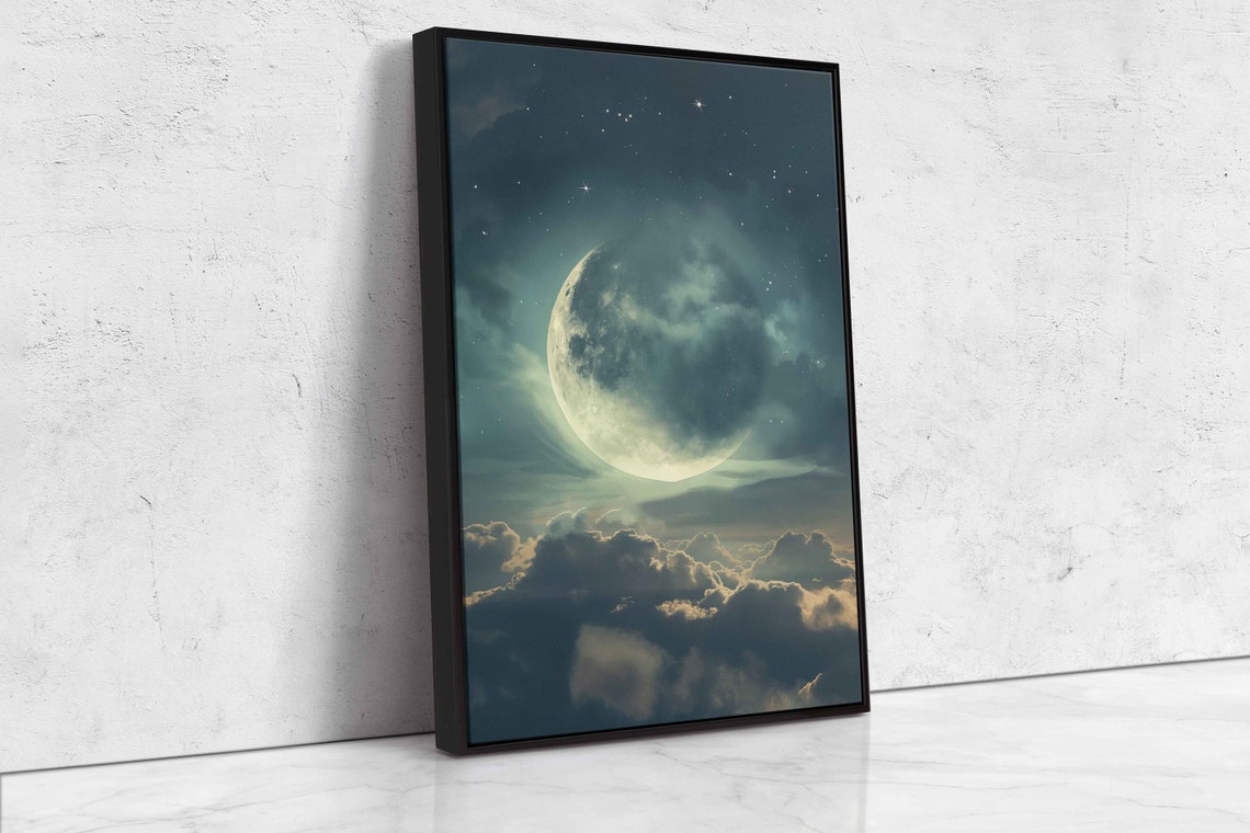 Crescent Moon Above Clouds Hyperrealism Photo Wall Art Print Celestial Poster Minimalistic Print Impressionism Ready To Hang - Image 4