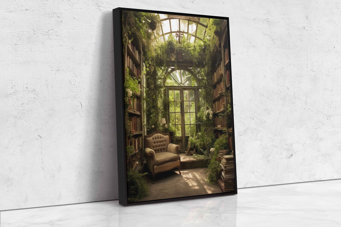 Lush Greenhouse Library Reading Nook Glass Roof Plants Cozy Book Poster - Image 4