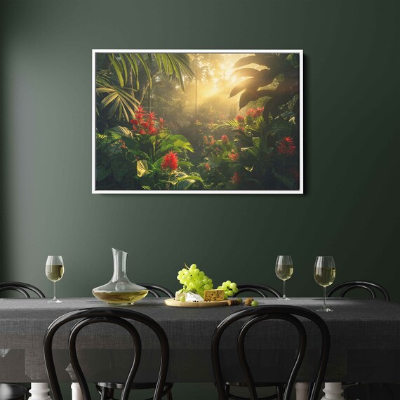 Sunlit Rainforest Lush Greenery Wall Art Print Ready To Hang
