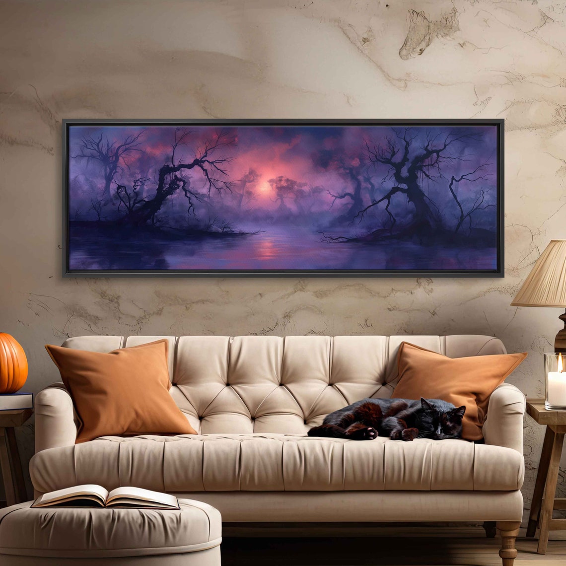 Misty Swamp Gnarled Trees Foggy Night Purple Twilight Halloween Poster - Image 3