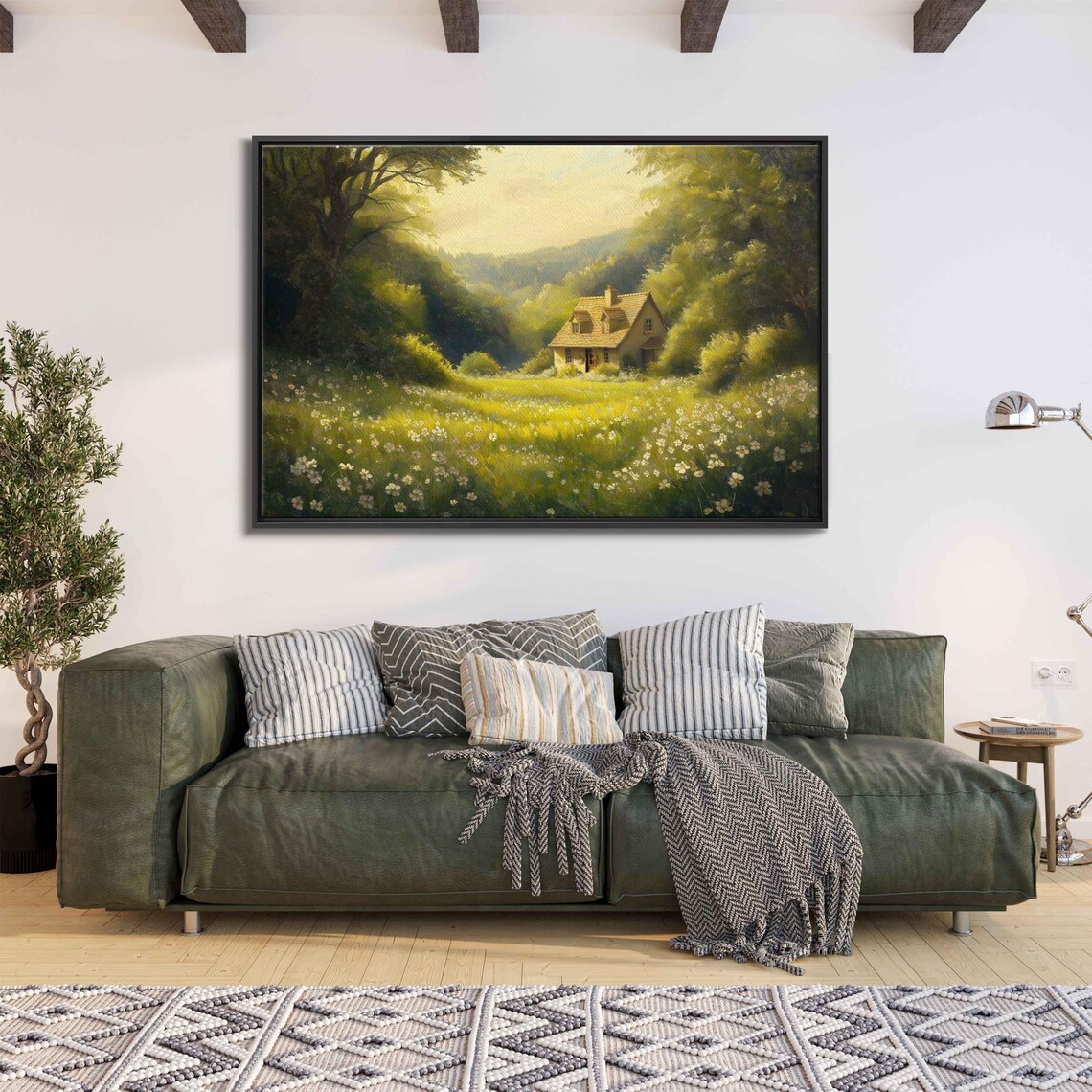 Cottage Nestled In A Wildflower Meadow In Golden Light Poster