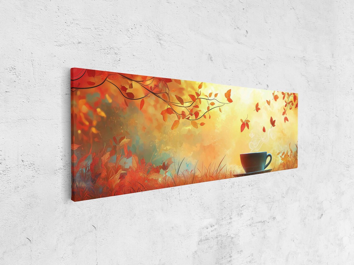 Steaming Teal Cup Among Golden Autumn Leaves Dreamy Fall Foliage Painting Poster - Image 4