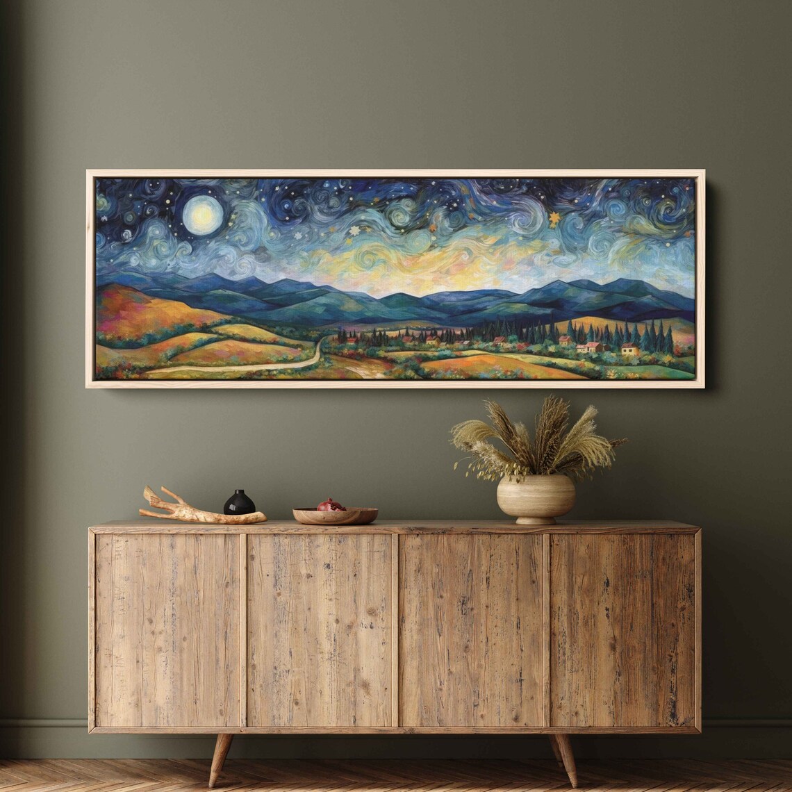 Starry Night Landscape Panoramic Art Print, Van Gogh-Inspired