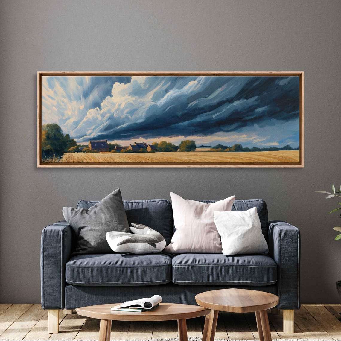 Stormy Sky Over English Village Wall Art Print Dramatic Nature Landscape Acrylic Painting - Image 3