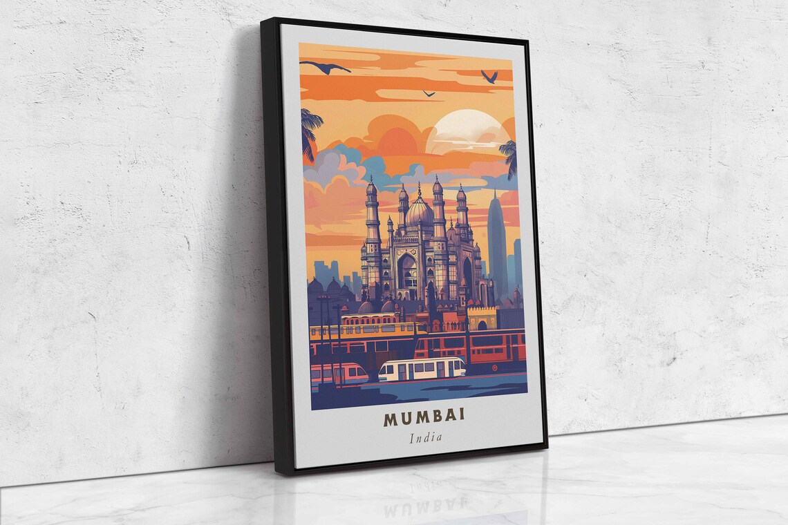 Mumbai India Vintage Sunset Harbor Palace Scene Retro Travel Poster - Image 2