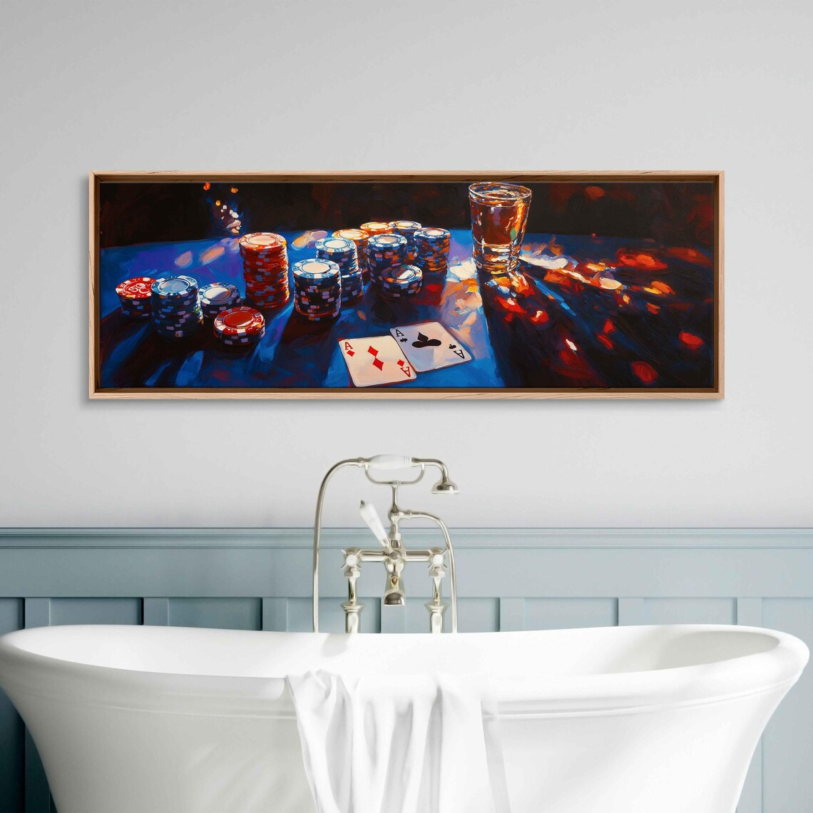 Poker Table Under Lights Wall Art Print Man Cave Decor Gift For Him Playing Cards Ready To Hang - Image 3
