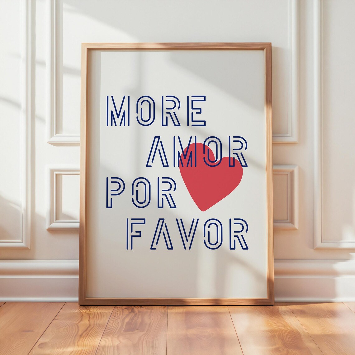 More Amor Por Favor Red Heart Navy Blue Type Love Quote Poster