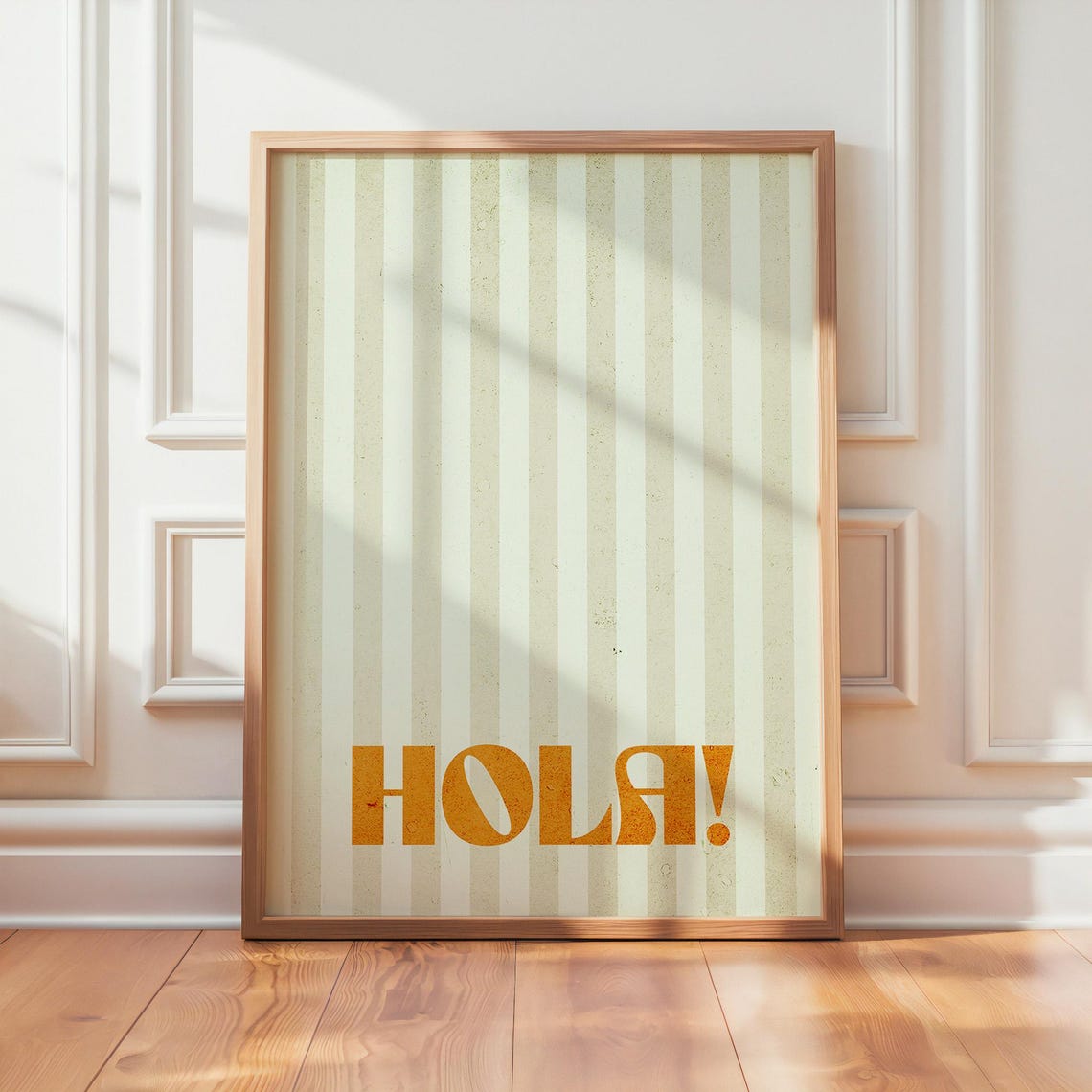 Hola Orange Retro Striped Spanish Greeting Typography Poster