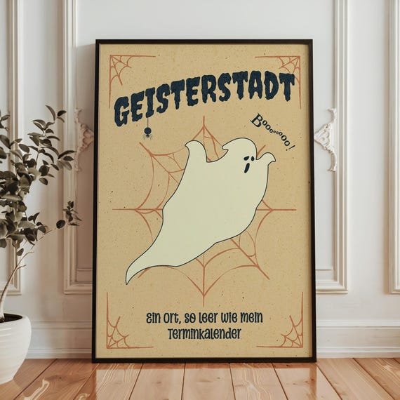 Town Poster German Retro Halloween Wall Art With Cobwebs