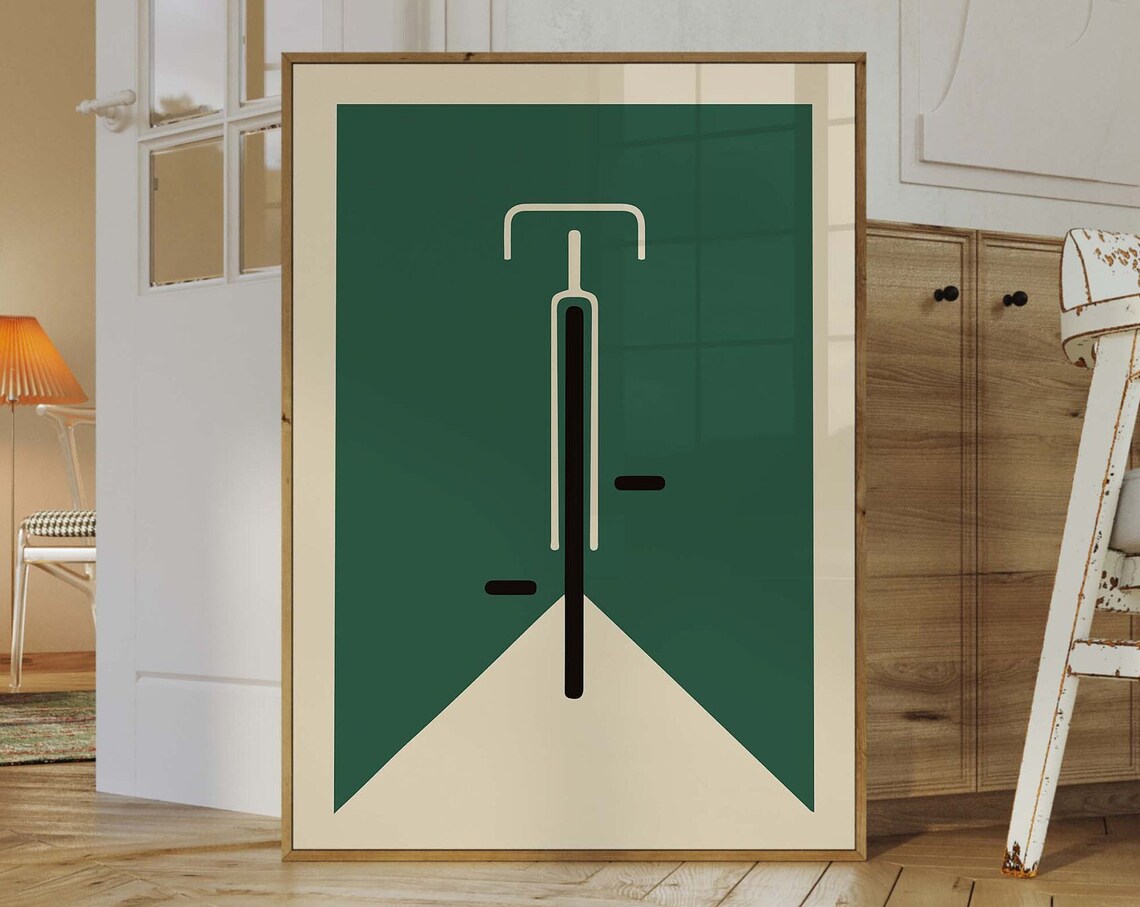 Green Bauhaus Abstract Bicycle Minimalist Geometric Cycling Art Poster - Image 3