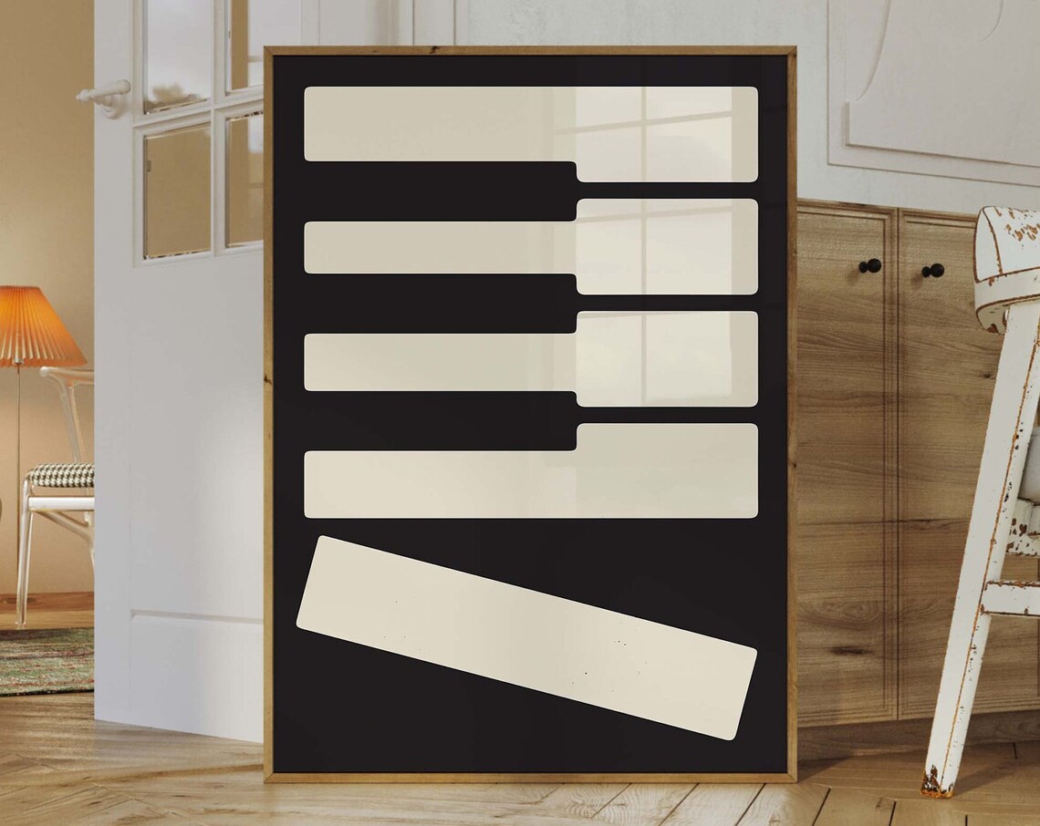 Abstract Piano Keys Minimalist Black Cream Music Poster Modern Art - Image 2