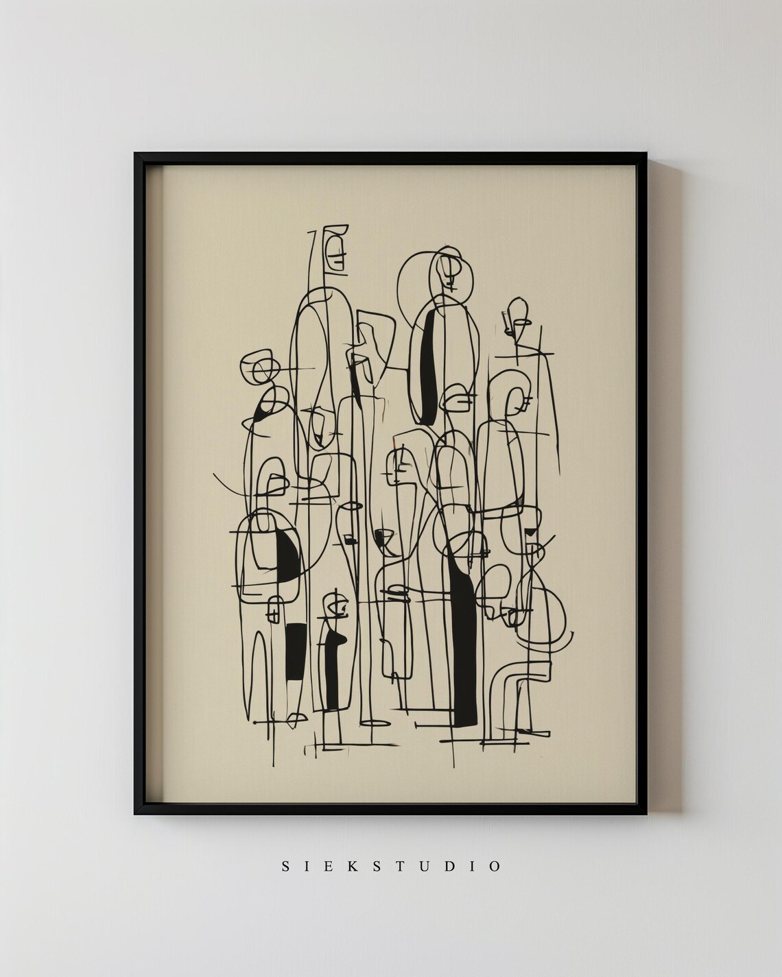 Modern Abstract Figurative Black Line Drawing Sketch Minimalist Neutral People Wall Art Contemporary Expressive Decor 227