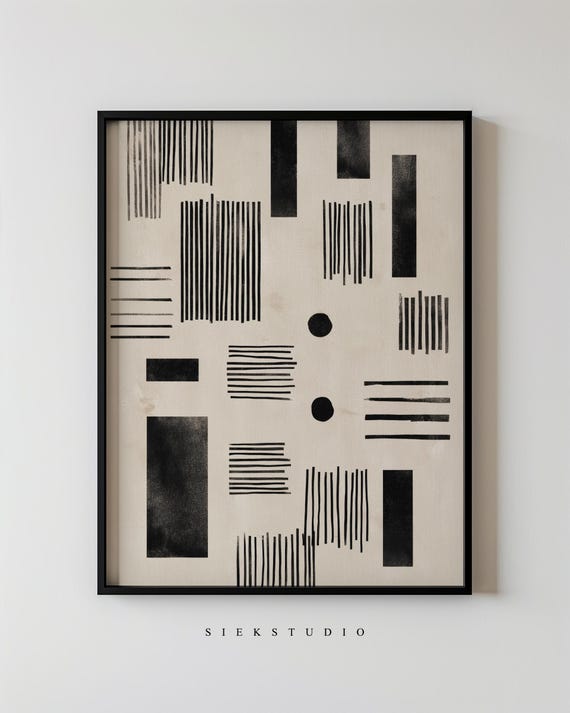 Minimalist Abstract Shapes Circles And Lines Modern Black Beige White Pattern Art Contemporary Geometric Wall Decor 143