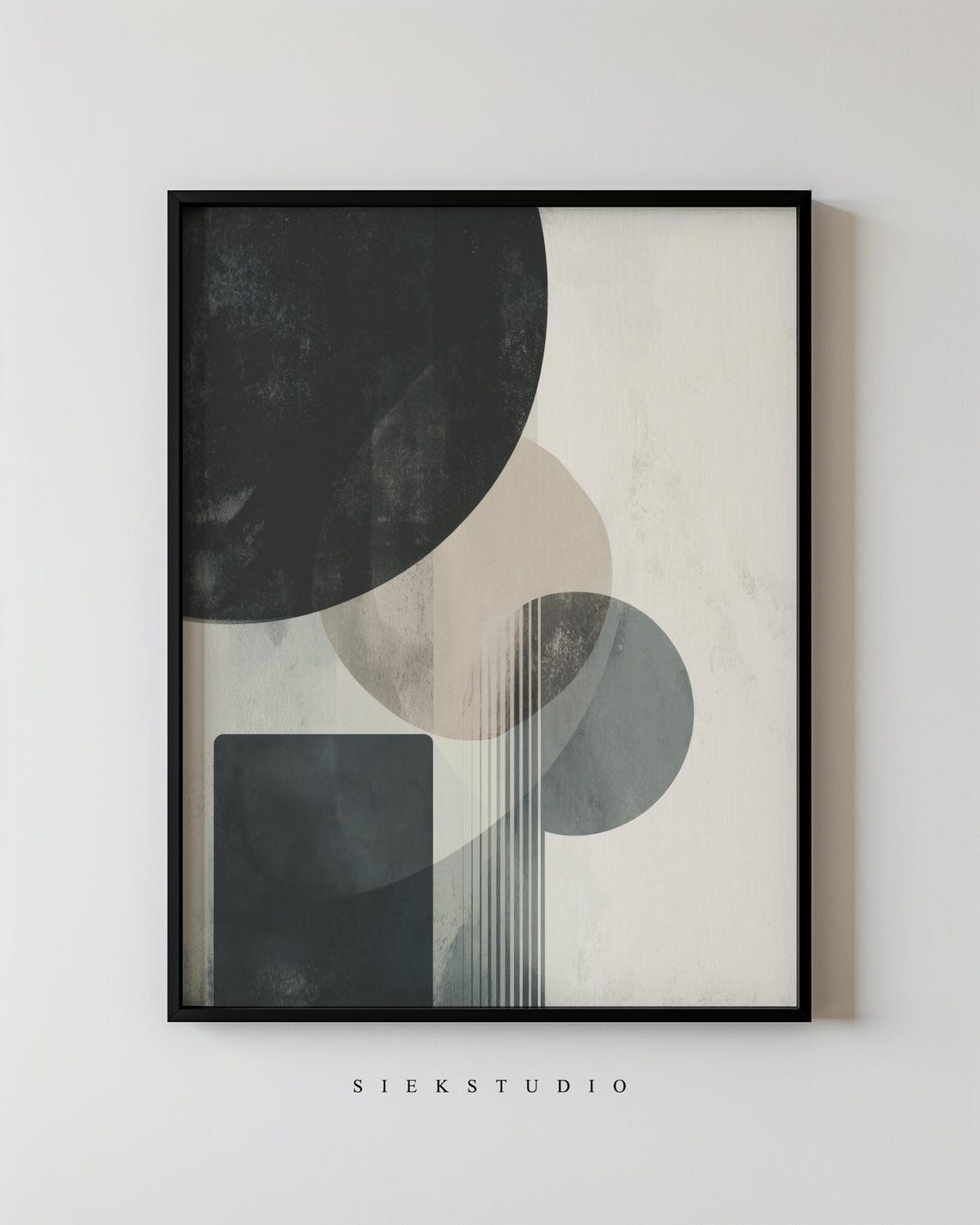 Abstract Minimalist Large Geometric Shapes And Circles Modern Black Beige Wall Art Contemporary Structured Home Decor Artwork 270