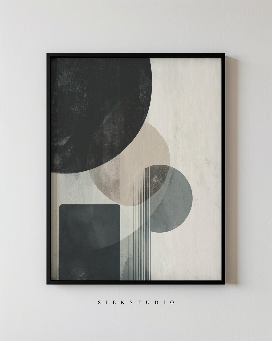 Modern Geometric Circles Arcs Black Gray Beige Abstract Composition Poster