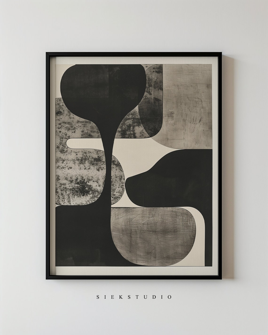 Modern Boho Wall Art Abstract Shapes Painting Black And Beige Geometric Minimalist Textured Shape Contemporary Decor