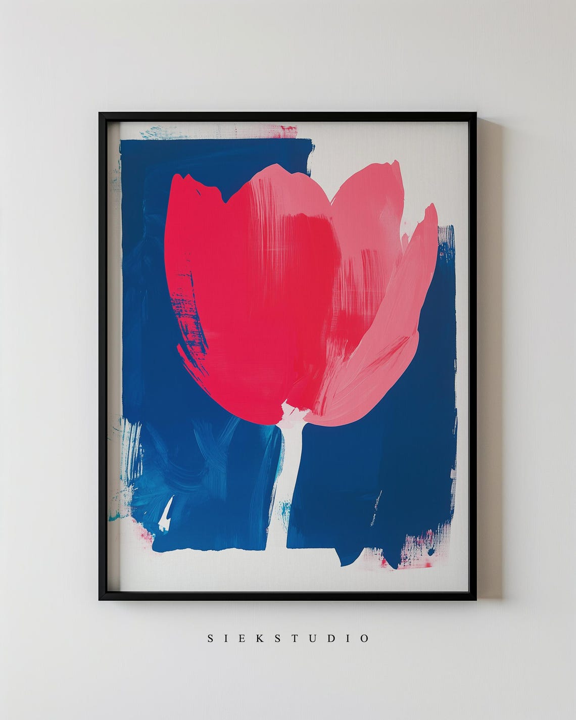 Pink Tulip Navy Background Bold Abstract Floral Painting Poster