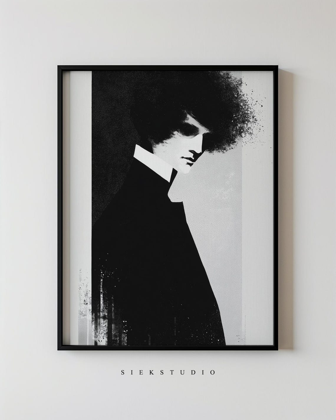 Black And White Portrait Afro Silhouette Graphic Ink Modern Art Poster