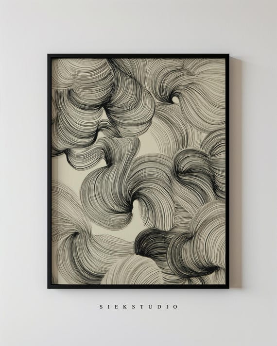 Black And Beige Pattern Swirls Abstract Art Print