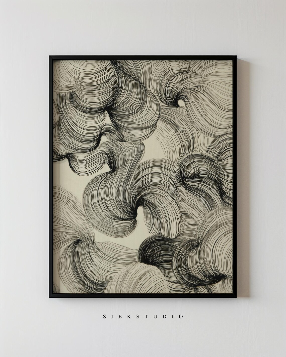 Black And Beige Pattern Swirls Abstract Art Print