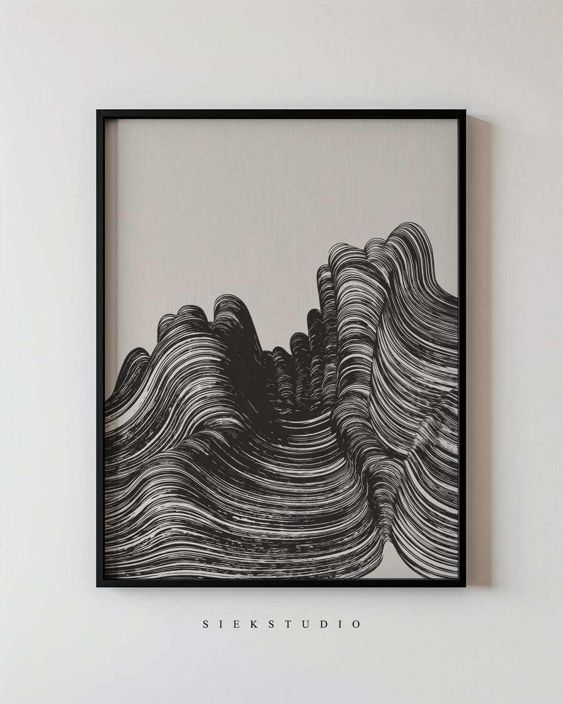 Modern Abstract Line Art Minimalist Black Wave Pattern Drawing Contemporary Neutral Wall Home Decor 173