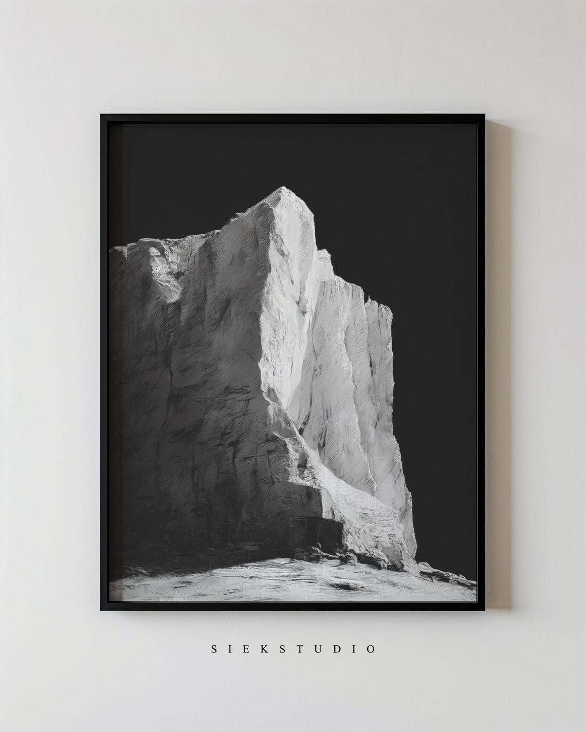Abstract Minimalist Mountain Cliff Rock Landscape Modern Black And White Wall Art Contemporary Textured Home Decor 277