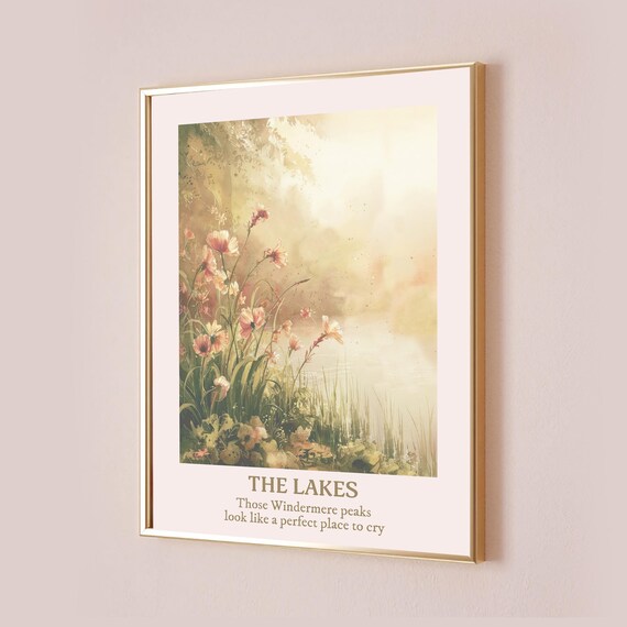 The Lakes Windermere Peaks Watercolor Wildflower Lyric Poster