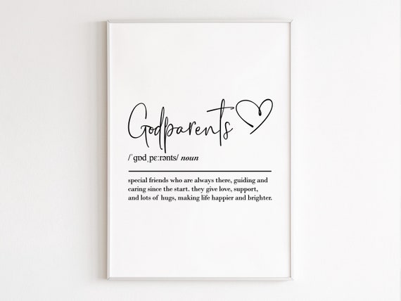 Godparents Definition Wall Art Godparents Gift Godmother Gift Godparent Gift Birthday Gift Gift For Her