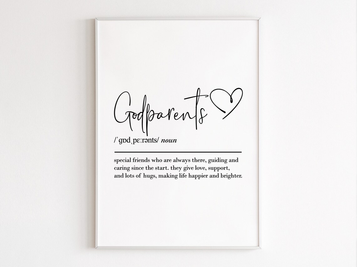 Godparents Definition Dictionary Style Family Gift Minimalist Wall Art