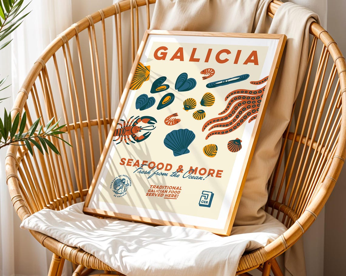 Galicia Seafood Poster, Vintage Spanish Kitchen Decor - Image 2