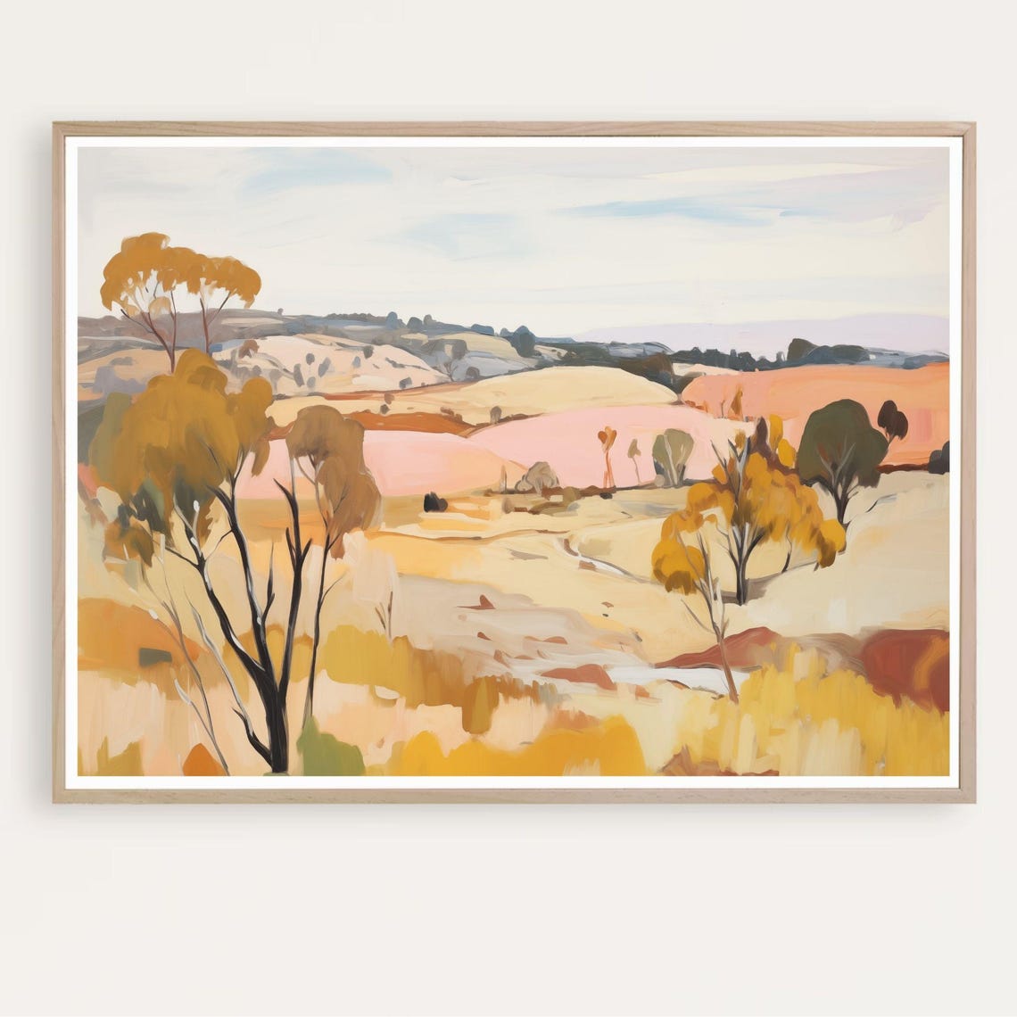 Abstract Australian Landscape Print Watercolor Painting Pink Wall Art