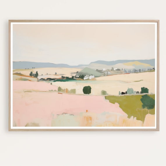 Pastel Landscape Painting France Print Watercolor Abstract Pink Summer