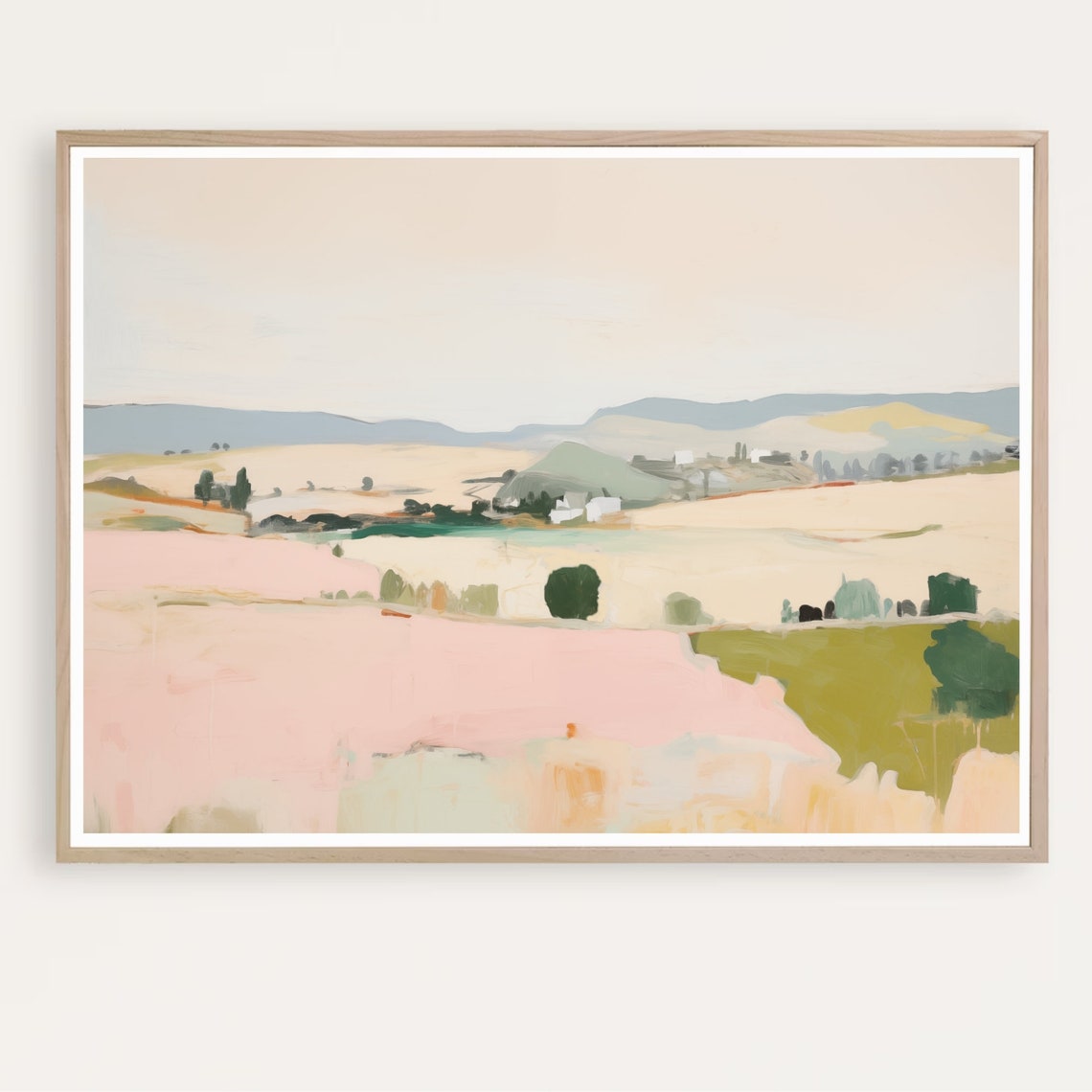 Pastel Pink Rolling Fields Countryside Abstract Landscape Poster