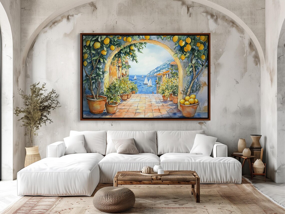 Italian Street With Lemon Tree, Mediterranean Art Print - Image 2