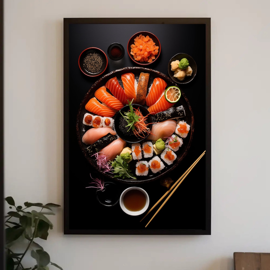 Colorful Sushi Platter Top View Salmon Nigiri Japanese Food Art Poster