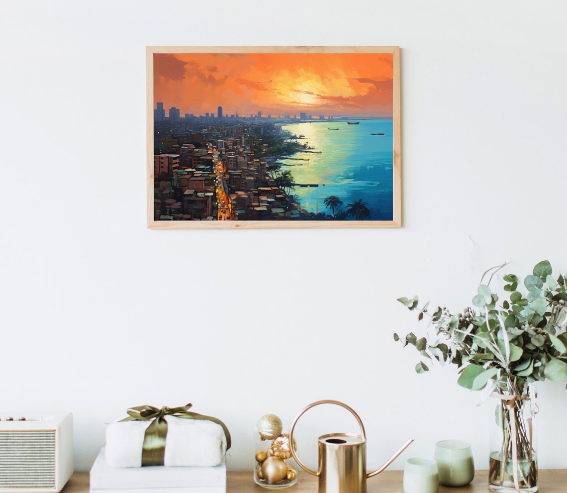 Mumbai Coastal Skyline Glowing at Sunset Impressionist Poster - Image 5